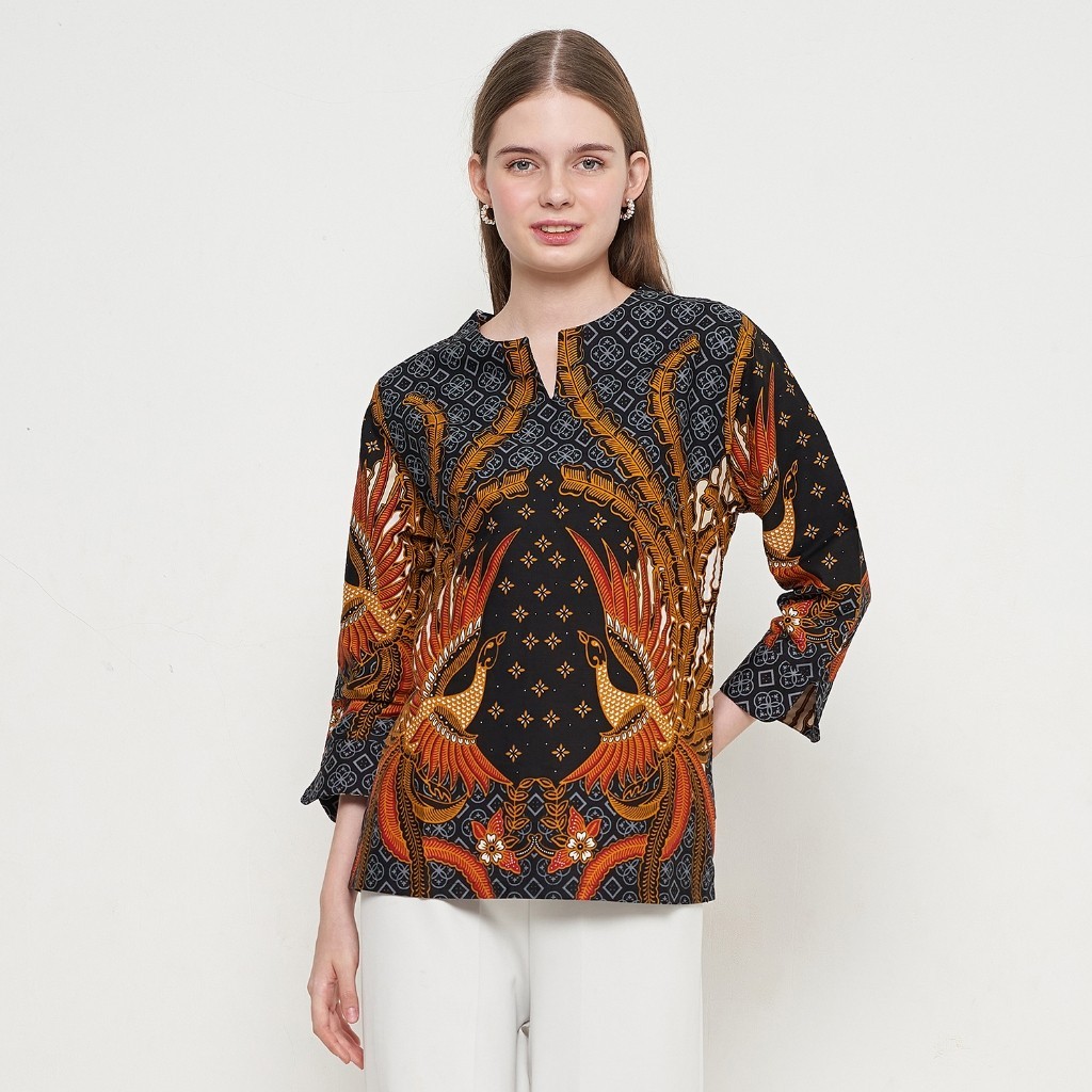 Blouse Batik Wanita Atasan Batik Wanita Lengan Panjang Warna Hitam OLR152