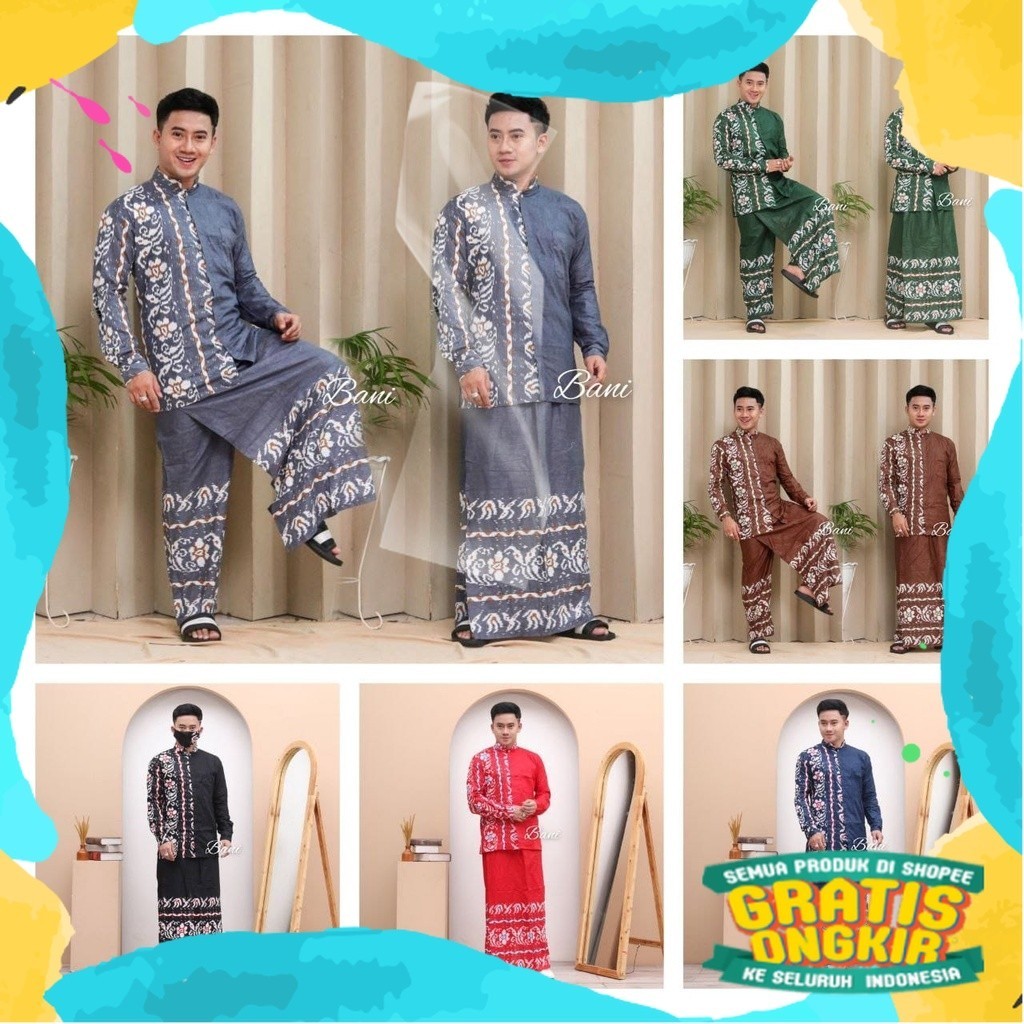 SET CELANA SARUNG BATIK DAN SETELAN KEMEJA LENGAN PANJANG FREE MASKER jumbo M L XL XXL Setelan celan
