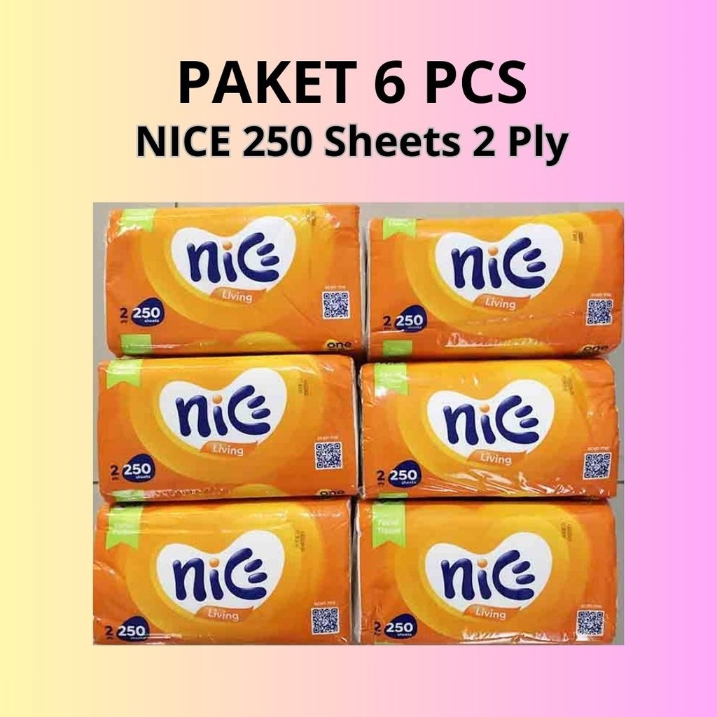 (Paket 6 Pcs) Tissue Nice 250 Sheets 2 Ply Facial Tisue Tisu Wajah Grosir