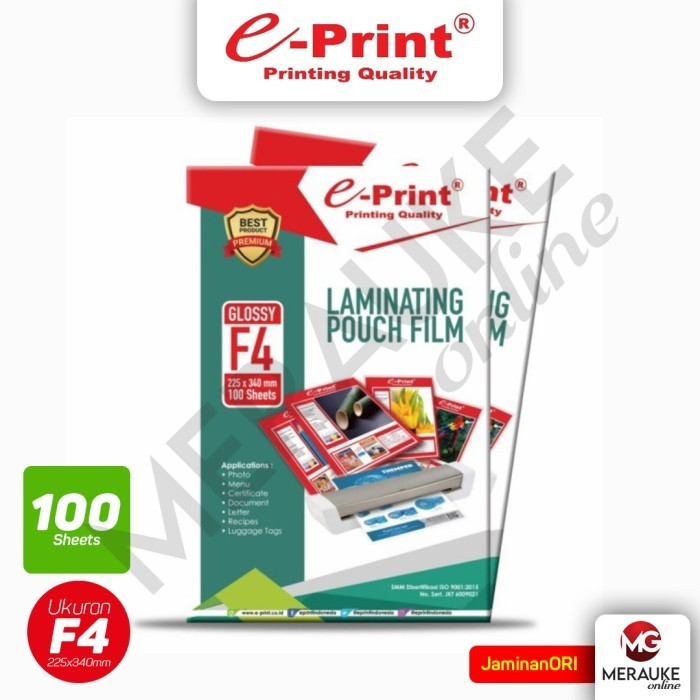 

E-Print Plastik Laminating Pouch Ukuran F4 ECO 100 Lembar