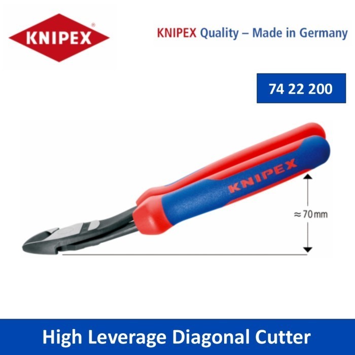 KNIPEX 74 22 200 Tang Potong Miring 8 Inch High Leverage Diagonal Cutter Pliers