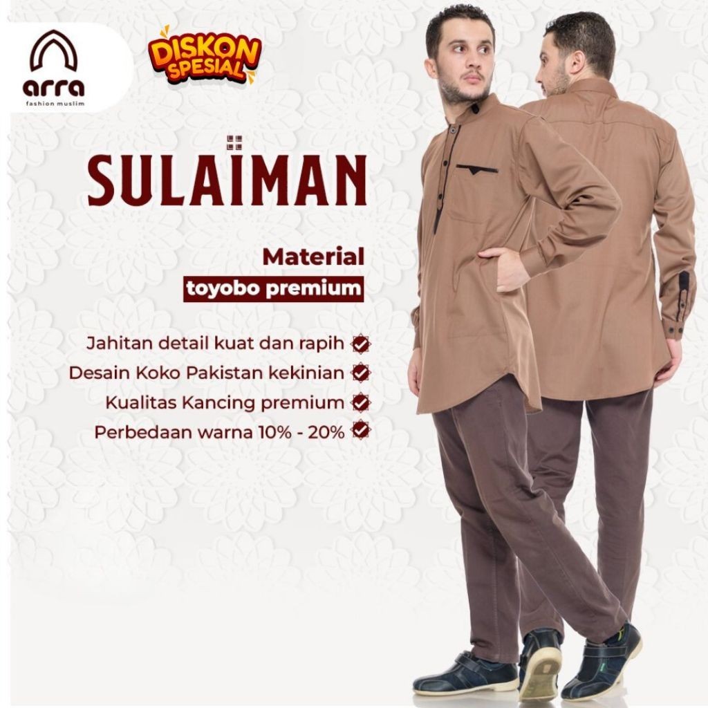 Arra Sulaiman Baju Koko Pria Lengan Panjang Dewasa Bahan Toyobo Fodu Premium Size S M L XL XXL 3XL 4
