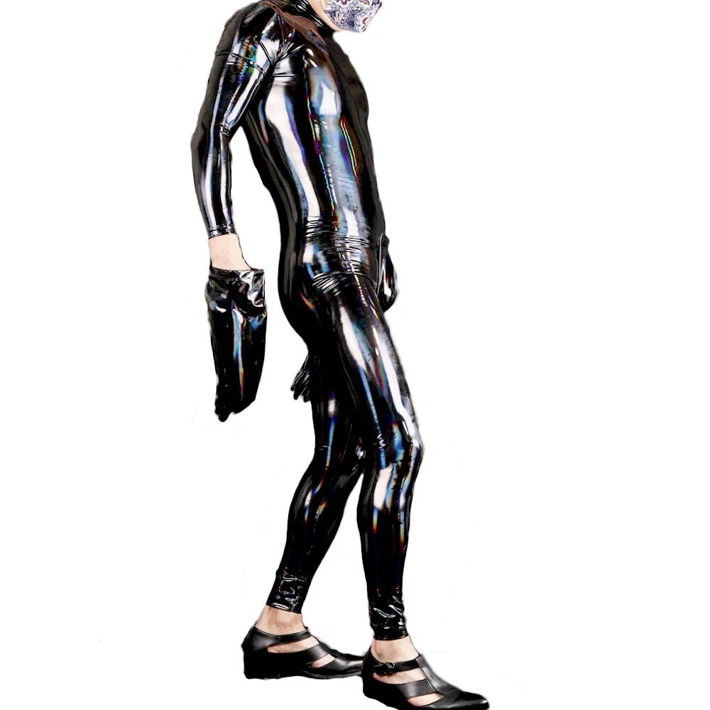 Sexy Men Colorful Faux Latex PU Bodysuit Cosplay Wetlook Maid Tights Zentai Full Body Cover Bodysuit