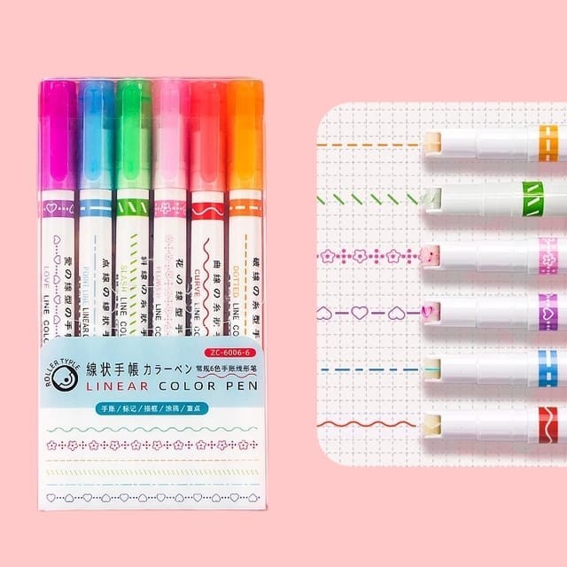 

STIPA Set Pena Roll Motif Warna Linear Color Pen Stationery 6 Pcs
