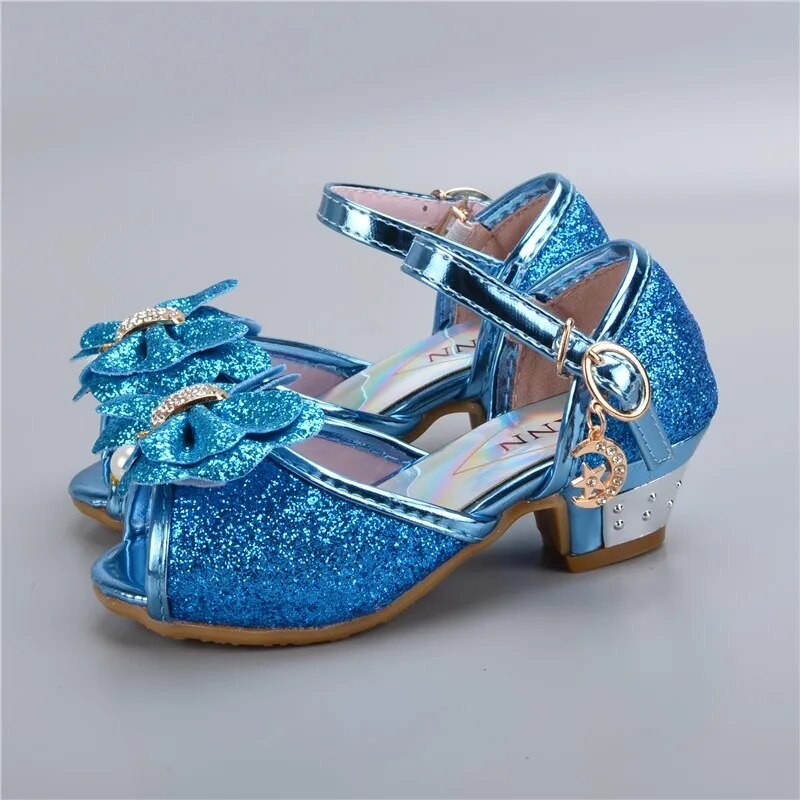 Sepatu Anak-anak Sepatu Mulut Ikan Putri Hak Tinggi Berkilau Busur Kristal Diskon Besar Sandal Anak 