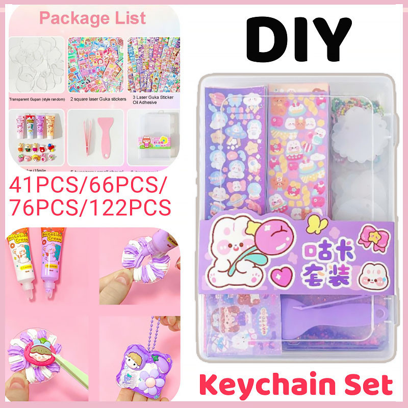 

41/122PCS DIY Keychain Set / GuKa Setelan / Stiker Kartun Kpop Goo Card DIY / Gantungan Kunci Akrilik Set