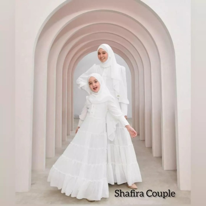 baju gamis couple ibu dan anak perempuan warna putih polos murah bagus - Cream, all size