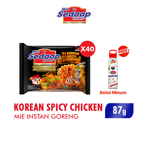Sedaap Mie Instan Korean Spicy Chicken Bag 87 gr x40 Free Botol Minum