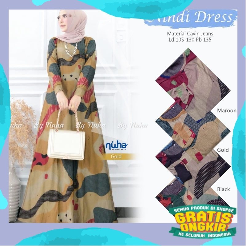 GAMIS JUMBO WANITA MUSLIM KEKNINIAN  LD 105-130 CALVIN JEANS PREMIUM MOTIF FASHION WANITA MUSLIM DRE