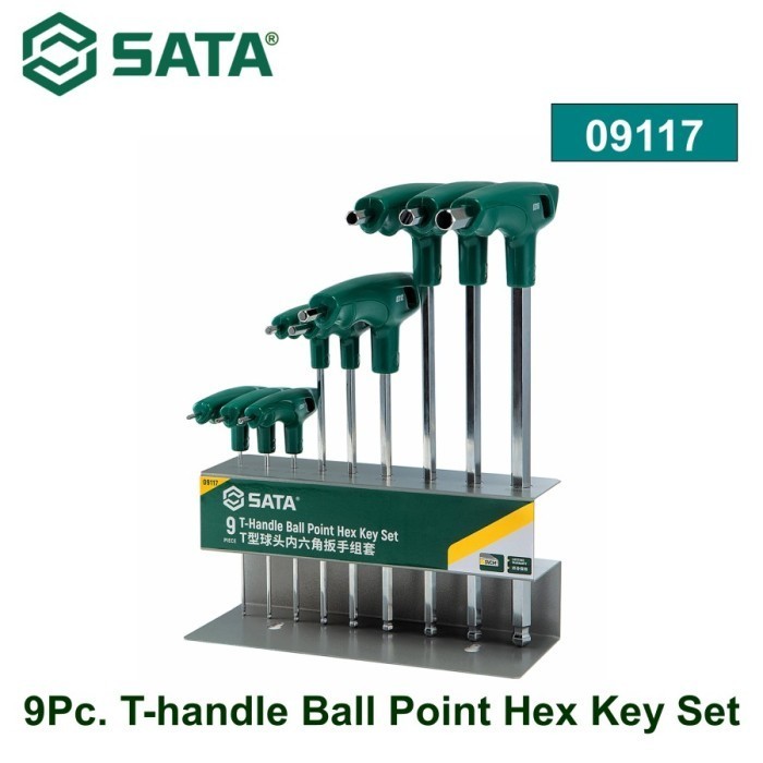 SATA Kunci T Ujung Bola 09117 - 9Pcs T-handle Ball Point Hex Key Set Sata