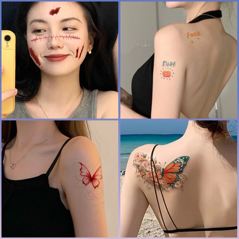 tato temporer, Pola kupu-kupu,gadis anime, lucu, cantik, Mudah digunakan, tato tahan air, Stiker Tat