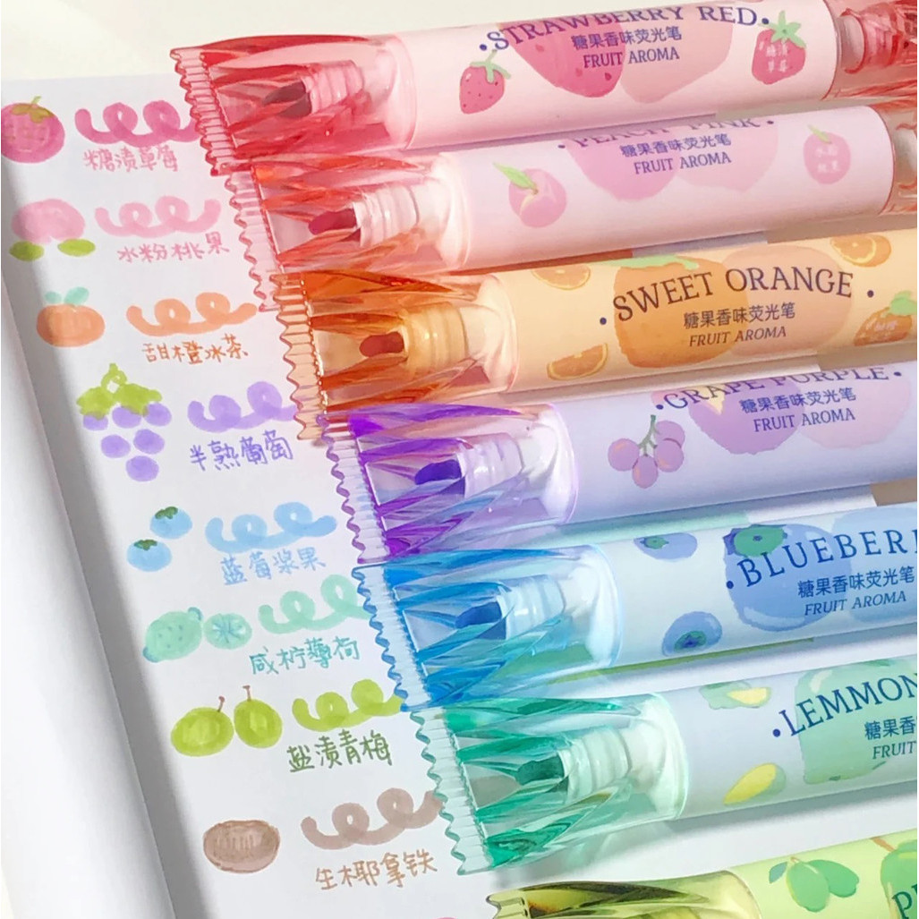 

Winzige 4pcs Fruit Scented Stabilo Set Cute Warna Pastel Highlight Pena Lucu Journal Marker Pen Alat Tulis