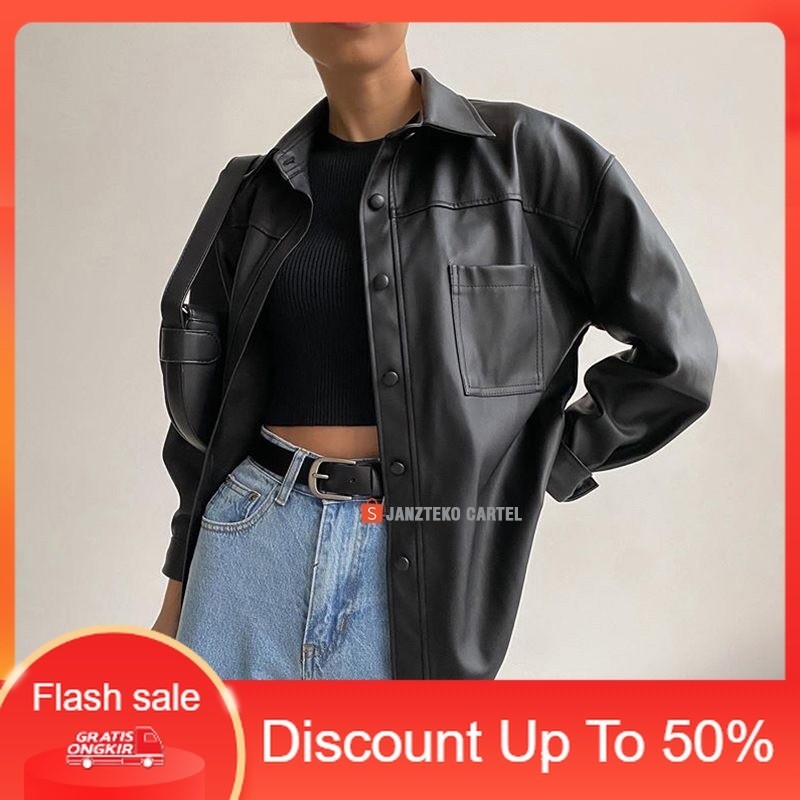 PROMO JNK x KMJ - Jaket Wanita Model Oversize Kemeja Blazer Bahan Semi Kulit Sintetis Viena Import P