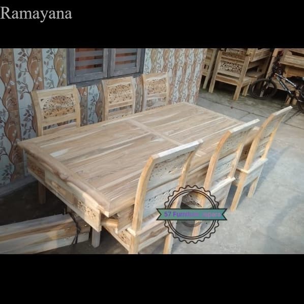 

TERBARU Meja makan klasik panjang 200cm ukir kursi 6 mentahan kayu Murah
