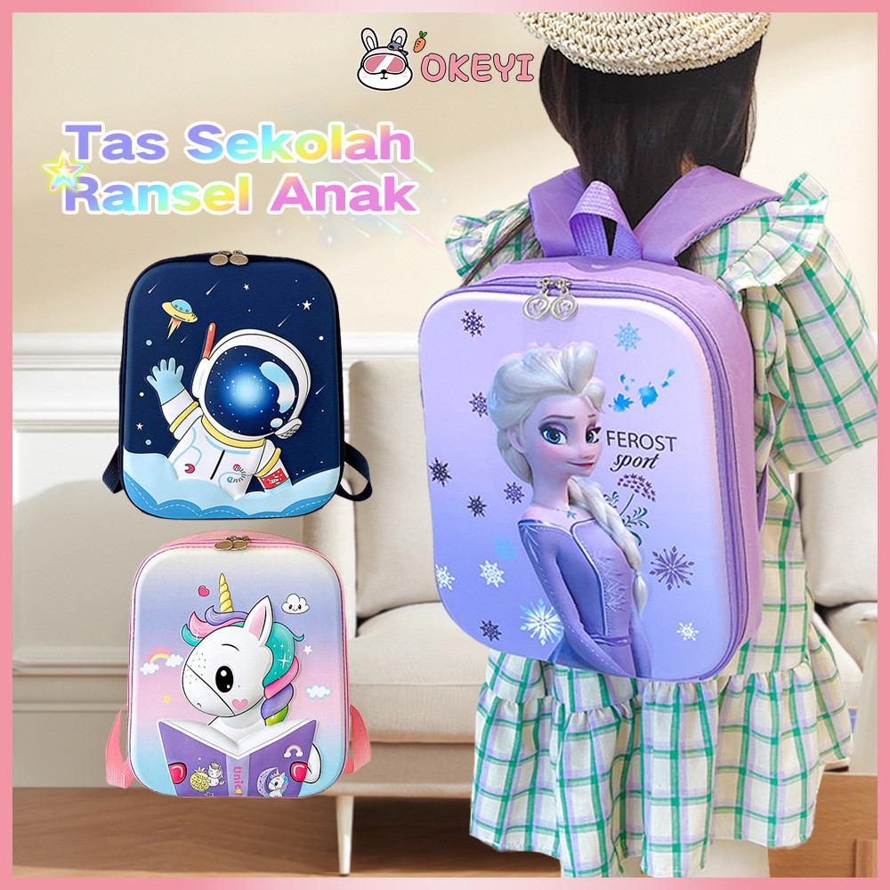 OKEYI Tas Sekolah Paud Unicorn Tas Ransel Elsa Frozen Anak Bahan Hardcase