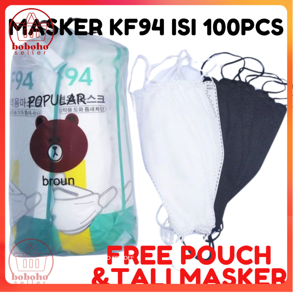 Masker Kf94 4ply Isi 100 Pcs + Pouch Masker Kf94 Murah Berkualitas | Masker Kf Kemasan Traveling