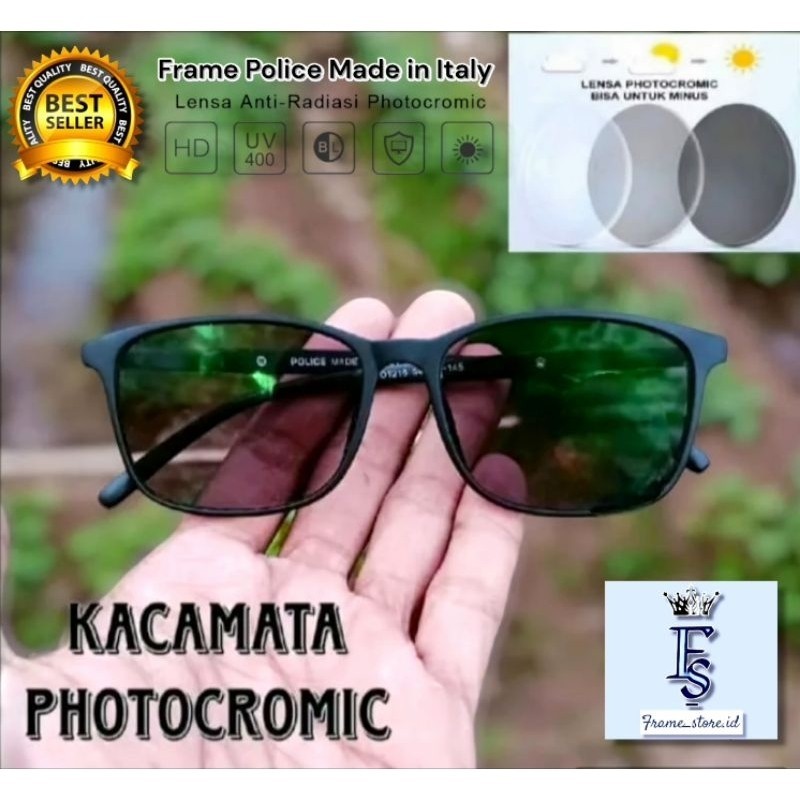 Baru Kacamata Photocromic Lensa Anti Radiasi Frame Police Made in Italy Unisex / Kaca Mata Minus Plu
