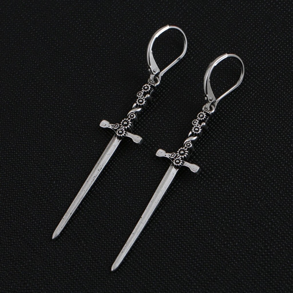 CARTER LISA Vintage Punk Dark Sword Pendant Earrings Medieval Gothic Sword Dagger Earrings for Men W