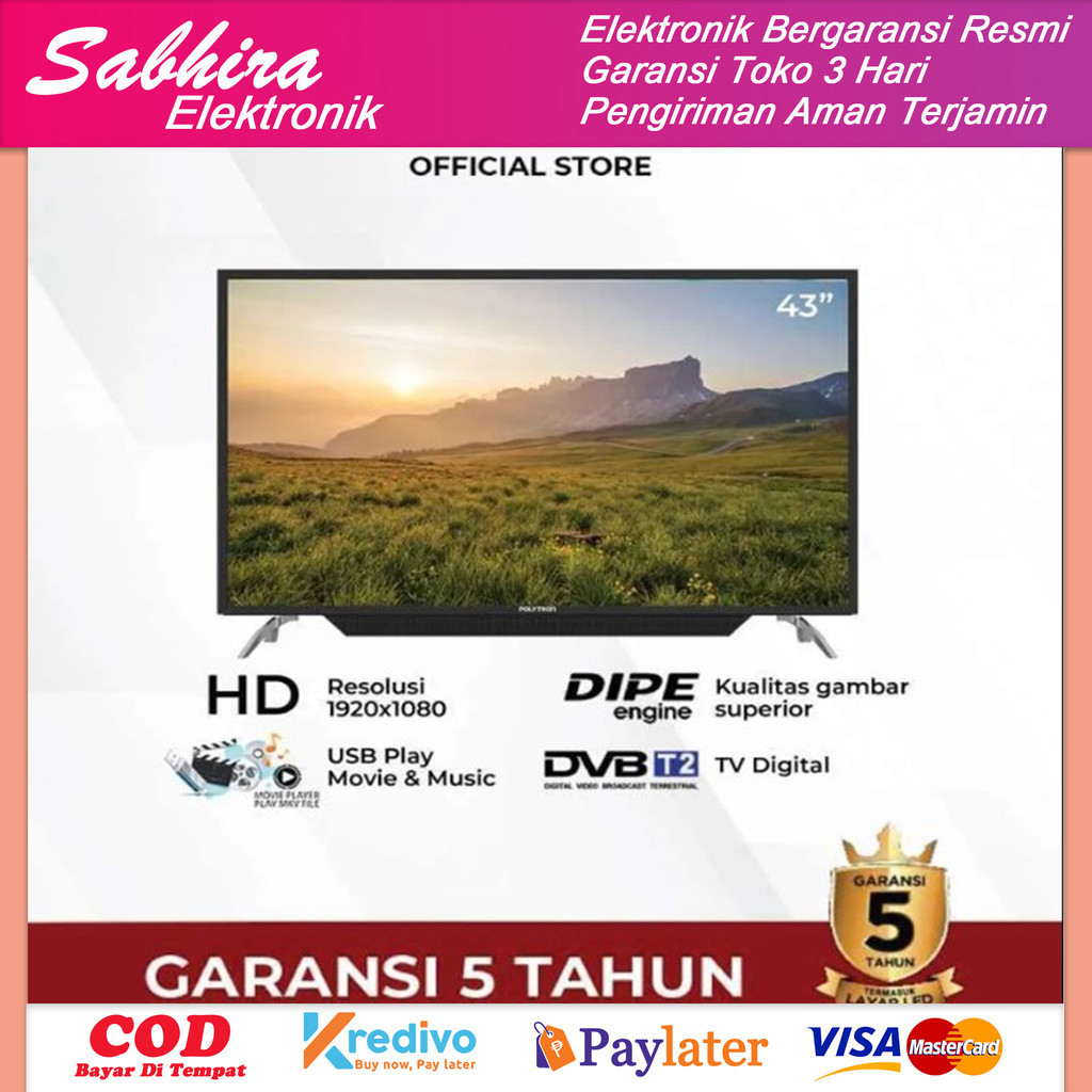Tv polytron led TV digital 43 inch pld 43V1553 garansi resmi