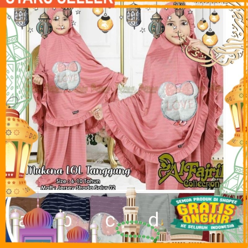 Mukena Anak lucu  Tanggung Bulu Strada Karakter  by Alfajril Collection/ Pink Dusty Fanta Merah muda