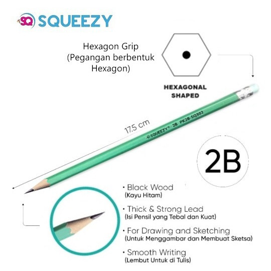 

Pencil 2B Squeezy Neon / Pensil 2B Kayu isi 12 pcs per box