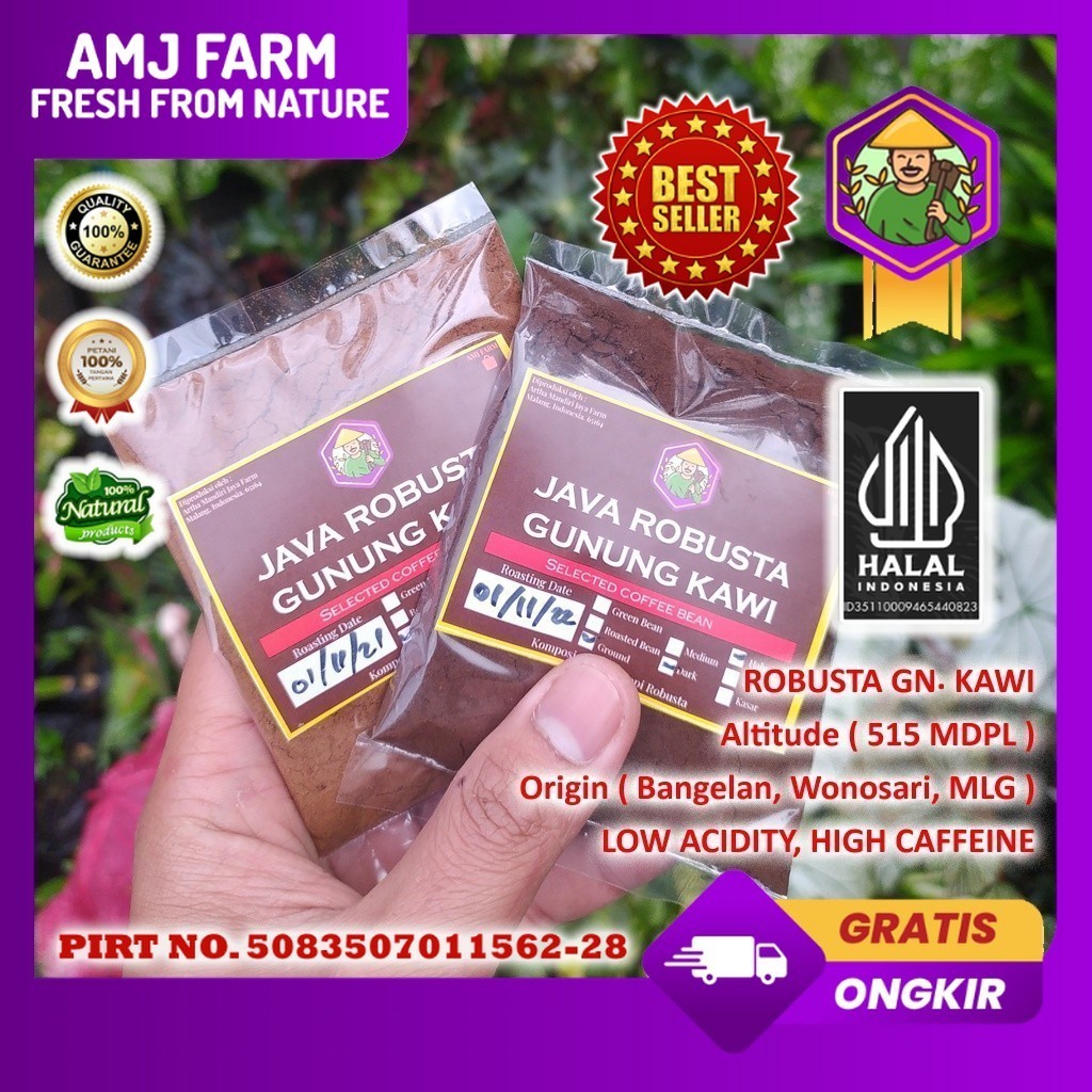 

KEMASAN BARU Bubuk Robusta Gunung Kawi 20 gram Kemasan Testimoni AMJ FARM