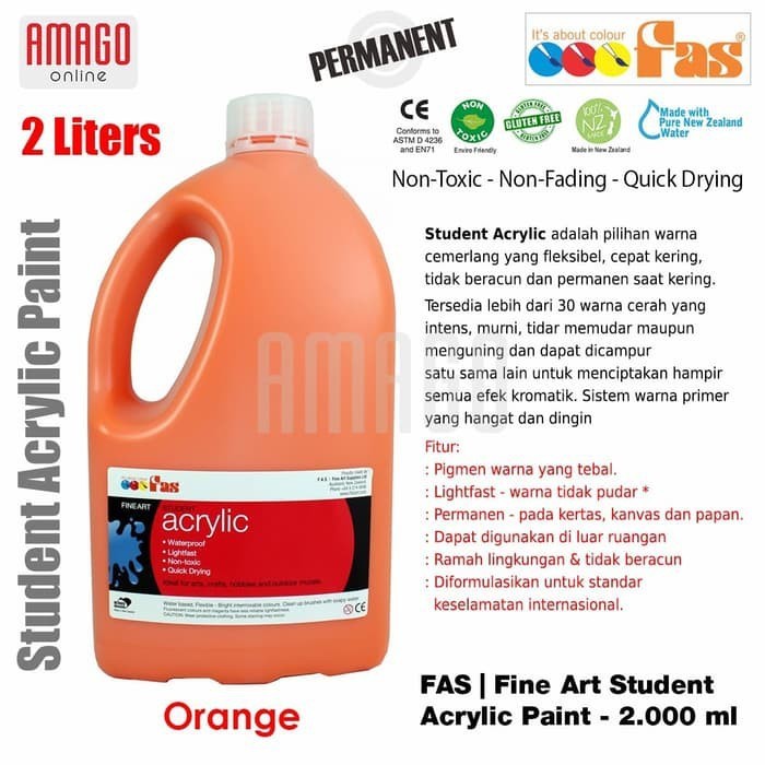 

Cat Akrilik Lukis FAS Student Acrylic Paint - 2 liter - Orange