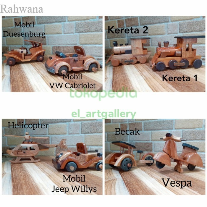 

Mainan Kayu/ Miniatur Kayu/ becak/ mobil/ kereta/ Pesawat/ Vespa Kayu - kereta 2/lokomo antik