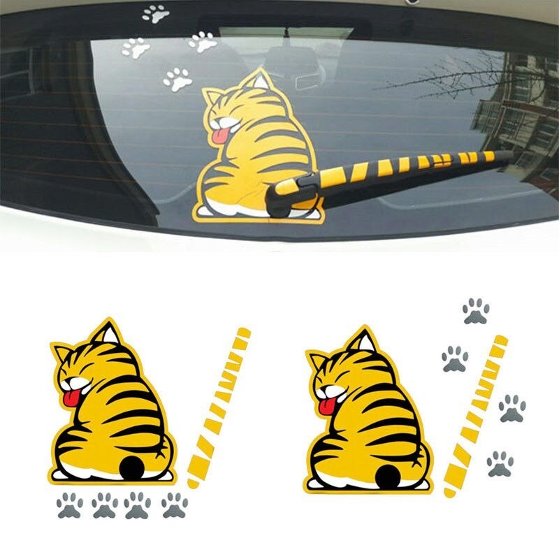 Stiker Mobil Cakar Ekor Bergerak Kucing Kreatif Stiker Stiker Mobil Kartun Wiper Jendela 3D kaca bel