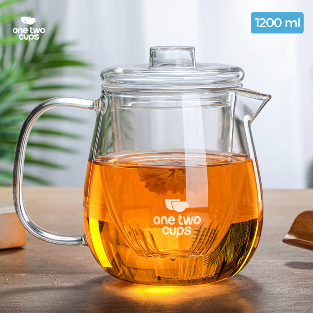 Teko Borosilikat Dengan Tutup Dan Saringan Full Kaca Transparent 1200 ml - Tea Pot - Teko Teh