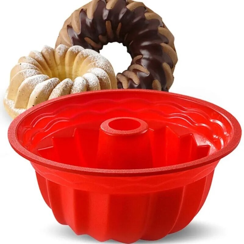 

10.5X4.3cm Cake Molds Silicone Bakeware Non Stick Mousse Chiffon Pudding Jelly Ice Creams Red Large Hollow Round Kitchen Tools