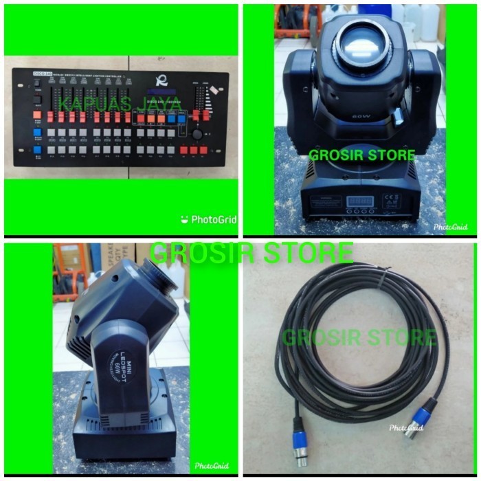 Big Ramadhan Sale Paket 2Unit Moving Head Beam Mini Gobo 60W + DMX Disco 240 Plus Kabel