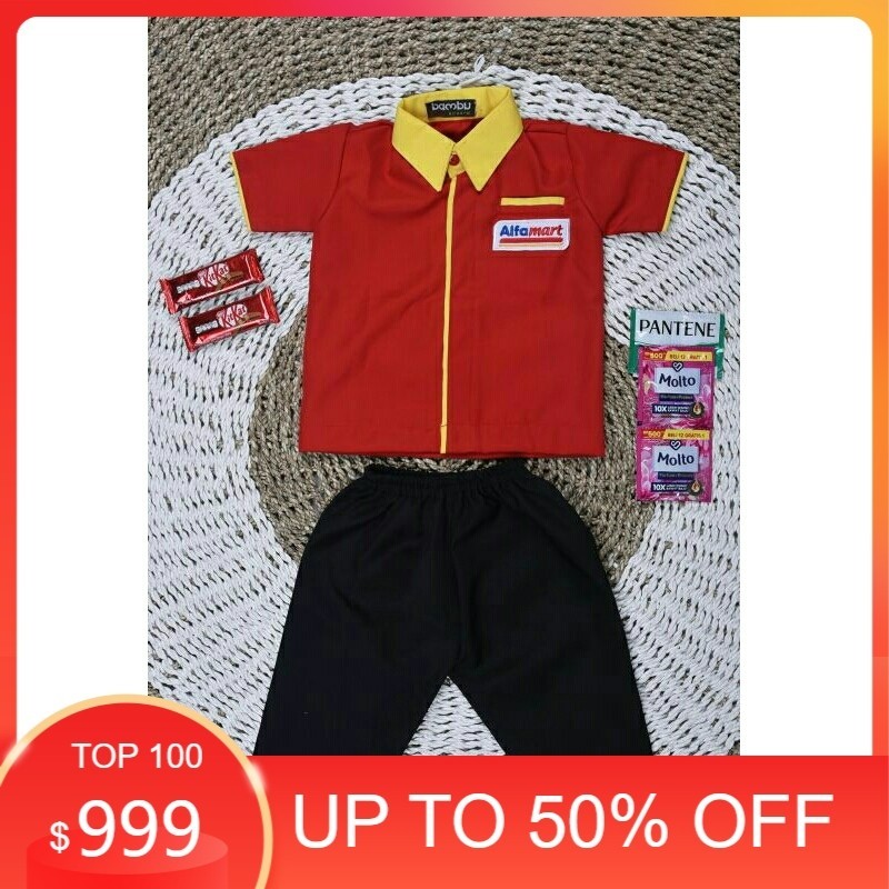 Setelan kostum Alfamart / kostum baju alfam@rt untuk anak anak ready cowok / cewek