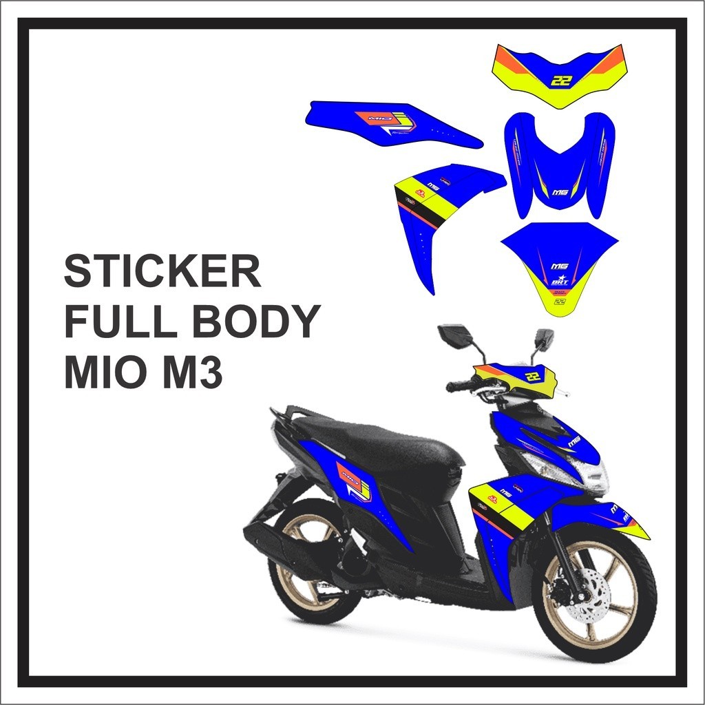Stiker MIO M3 Sticker Setiker Decal  YAMAHA Sticker MIO M3 Full Body Motif Garis Biru Hijau Keren