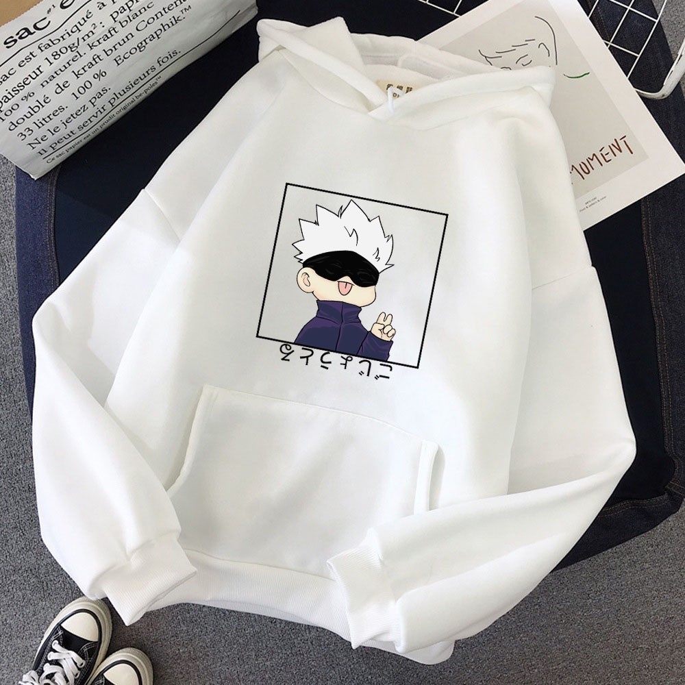 Sweater Hoodie Anime Gojo Sensei Chibi Pria/Wanita/Remaja/Dewasa Jujutsu Keisen Sweater Hoodie