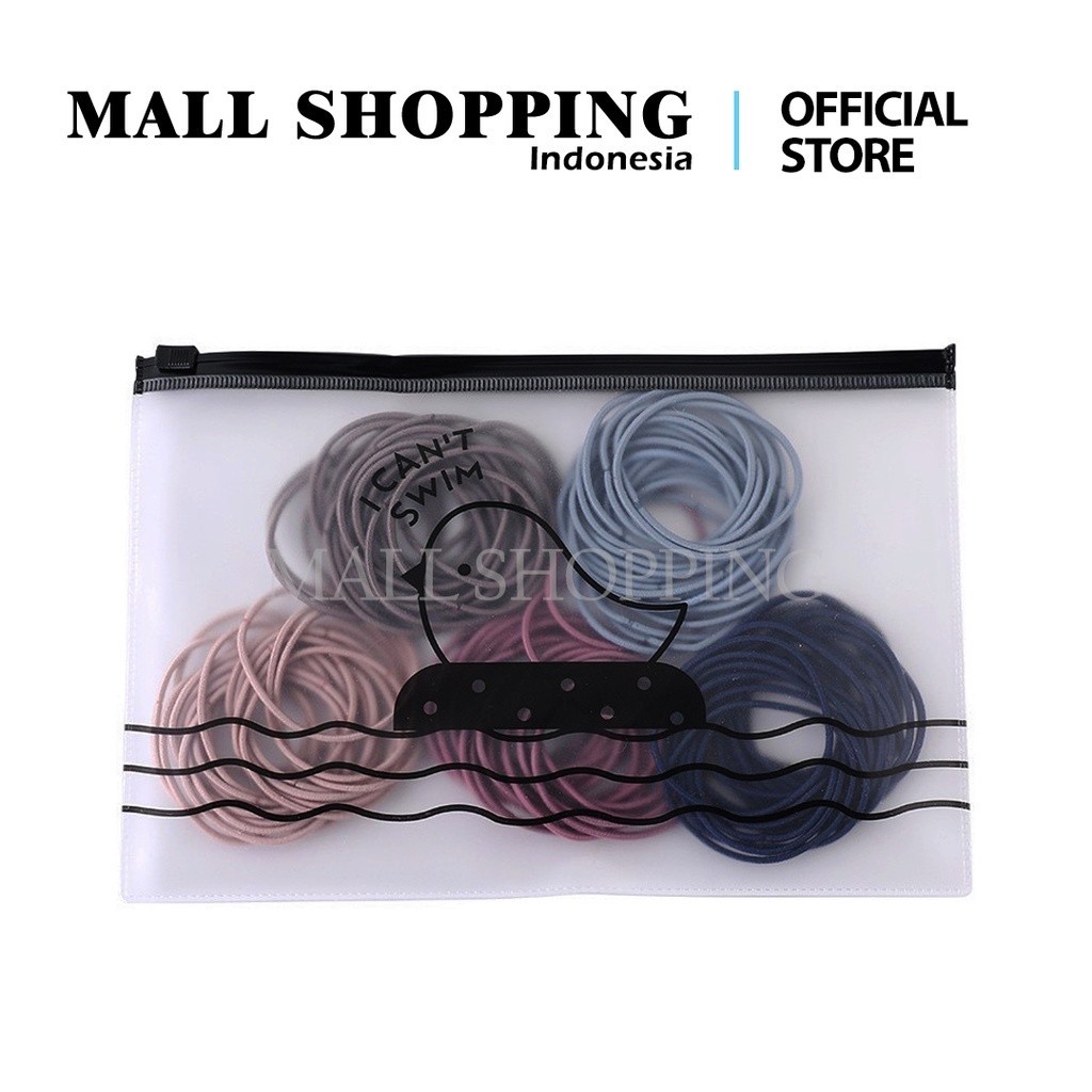 Ikat Rambut Isi 100PCS Karet Elastis 1SET Plus Pouch Korean Fashion MALLSHOPPING