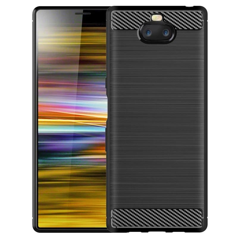 For Sony Xperia 10 plus Protection Sony Xperia 10+ Phone case casing Soft Silicone Carbon Fiber Back