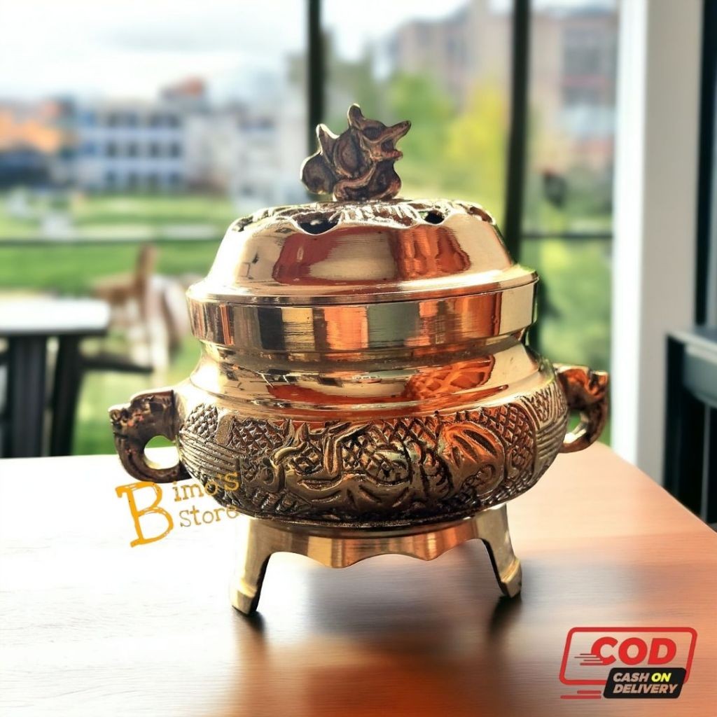 Hiolo Kuningan Motif Naga Tempat Dupa Tempat Abu Hiolo Dupa Tempat Bakar Dupa Bokor Kuningan