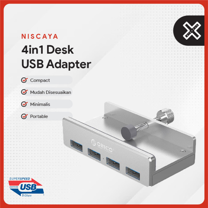 NISCAYA Orico Clip-on USB Type-A 3.0 4 port HUB, HUB USB Meja Monitor