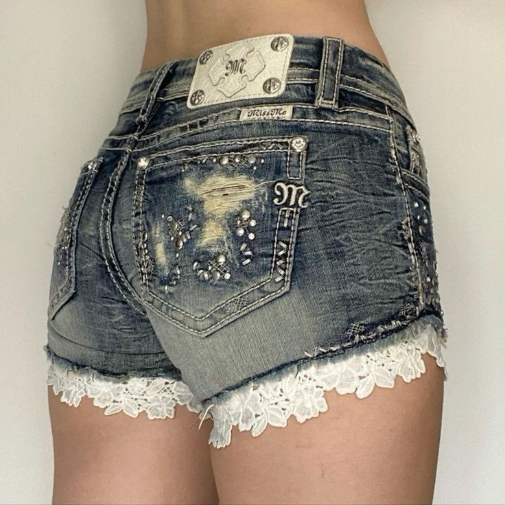Cool Sweet Girls Streetwear Style Trend Denim Shorts Lace Element  Summer Daily Versatile Y2k Casual