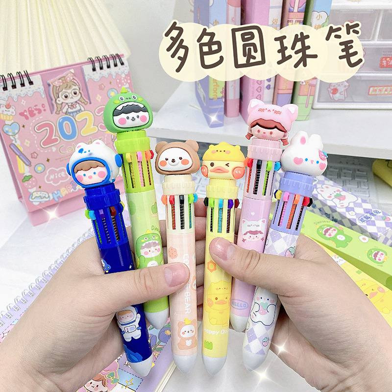 

Pulpen Warna Warni Lucu/Pulpen 10 Warna karakter Dino Cat Duck/Pena Warna Warni