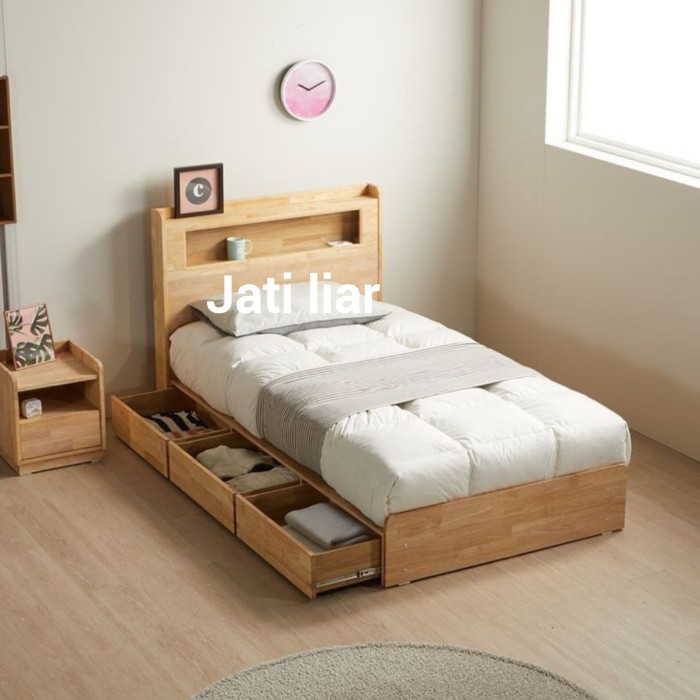 dipan kayu dipan anak minimalis ranjang kayu laci tempat tidur kayu - kasur 140x200 GUFU Mebel Jepar