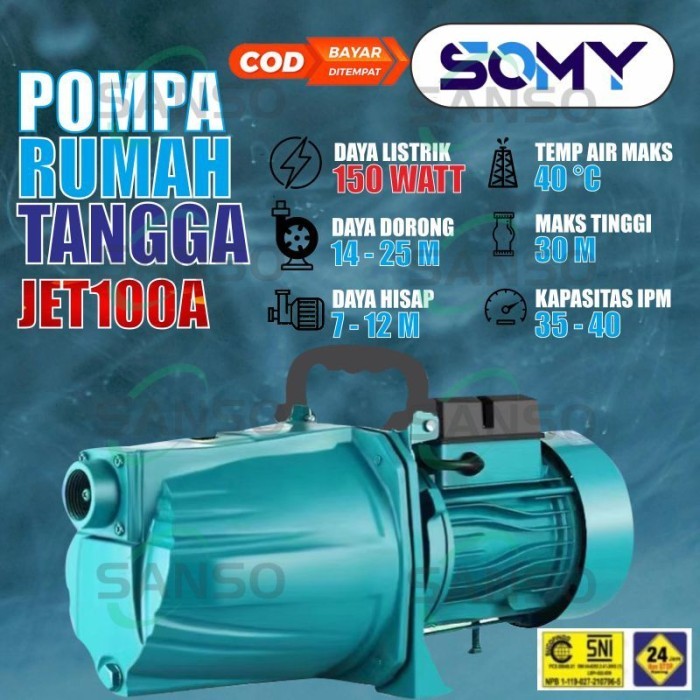 Pompa Air Jetpump JET Pump SOMY JET100A  set komplit (jet pump 30 meter)