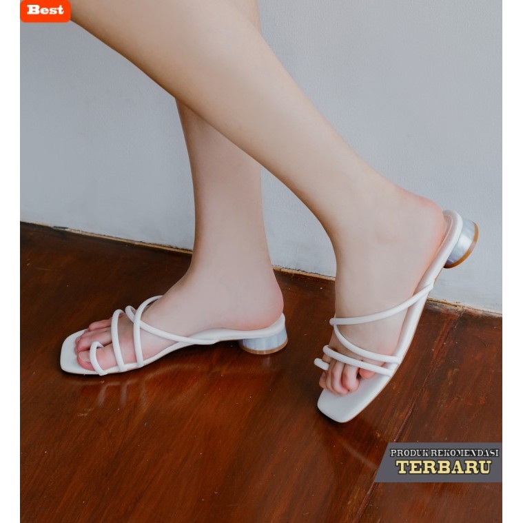 sandal wanita trend sekarang NCY Shoes Sandal Wanita VERONICA Heels 2cm Warna Putih - Putih, 40