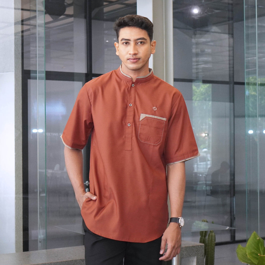 HIMADA Koko Asraf Pendek Dewasa Kurta Baju Muslim Pria Dewasa Polos Lengan Pendek Koko Sunnah