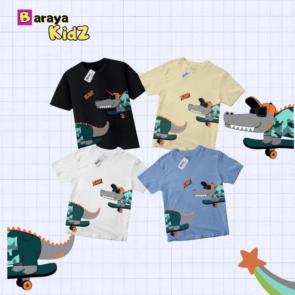 [ BARAYA KIDZ ] KAOS ANAK COWOK MOTIF YEAH CROCODILE KAOS KATUN USIA 1-8 TAHUN - KAOS ANAK LAKI LAKI