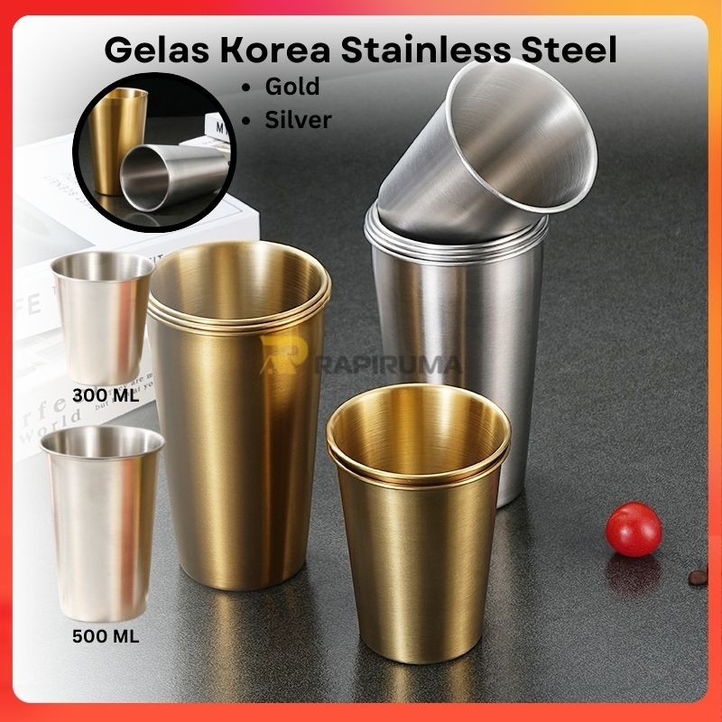 Gelas Korea Stainless Steel Gold 304 Anti Karat Premium / Gelas Korea Estetik Cafe / Gelas Stainless