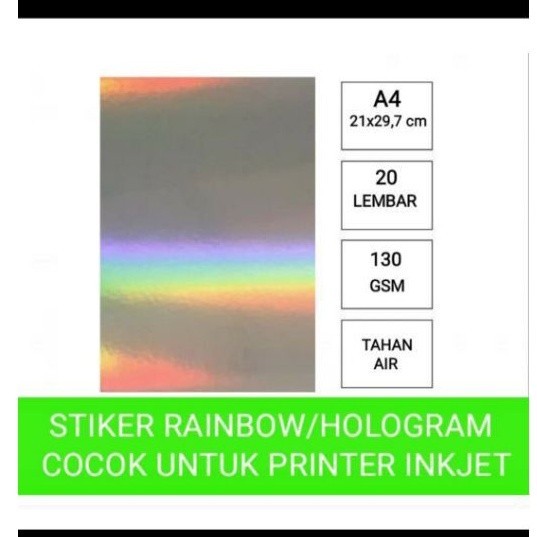 

Promo_[Limited Stok] stiker hologram inkjet A4 isi 20 lembar / stiker pelangi /stiker rainbow