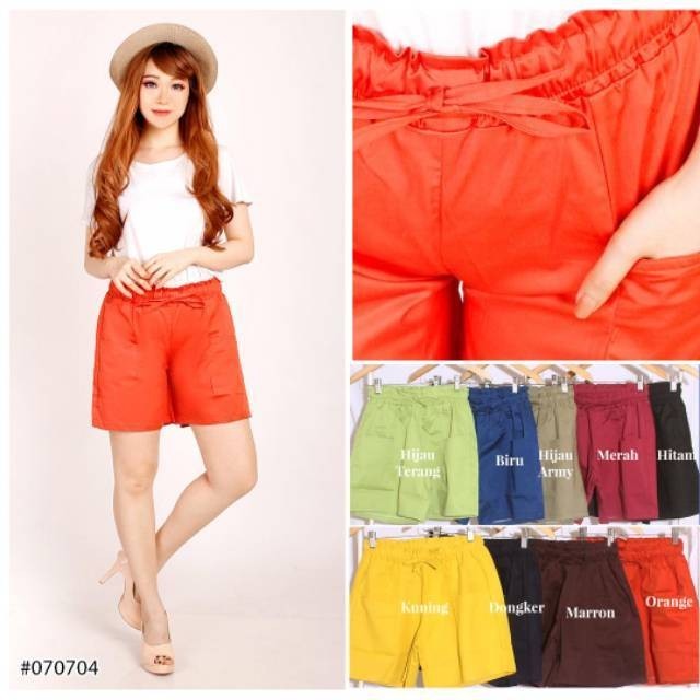 [BISA COD] Celana Pendek Bahan Hotpants Santai Chinos Pinggang Karet All Size Wanita Redvink Cewek C