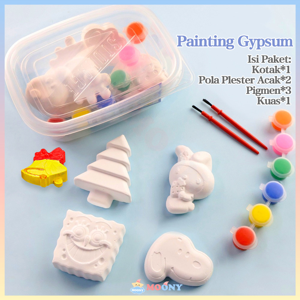 Moony Patung gypsum lukis anak diy Patung lukis gypsum 3d Mewarnai patung gypsum dengan kotak Mainan
